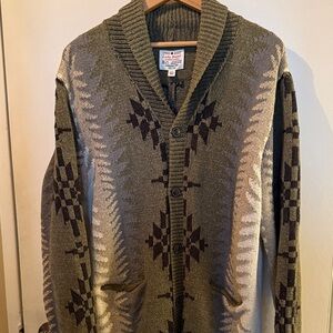 Lucky Brand Olive and Brown Patterned Cardigan Sweater